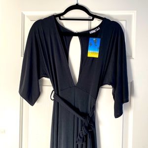 Black Flowy Jumpsuit - Deep V neck